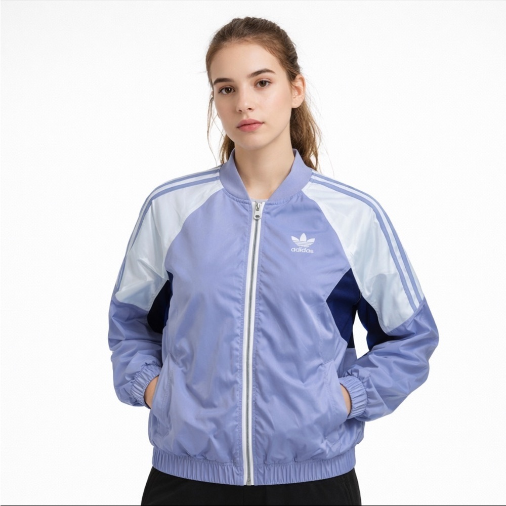 Adidas‎ Jacket Zip Up Track Windbreaker Purple White Pinstripe Color-block Large